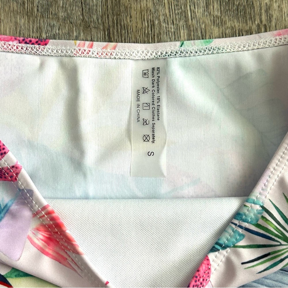 NWT 2 Piece Tropical Swim Suit High waisted Bikini Floral Palm - Picture 8 of 12